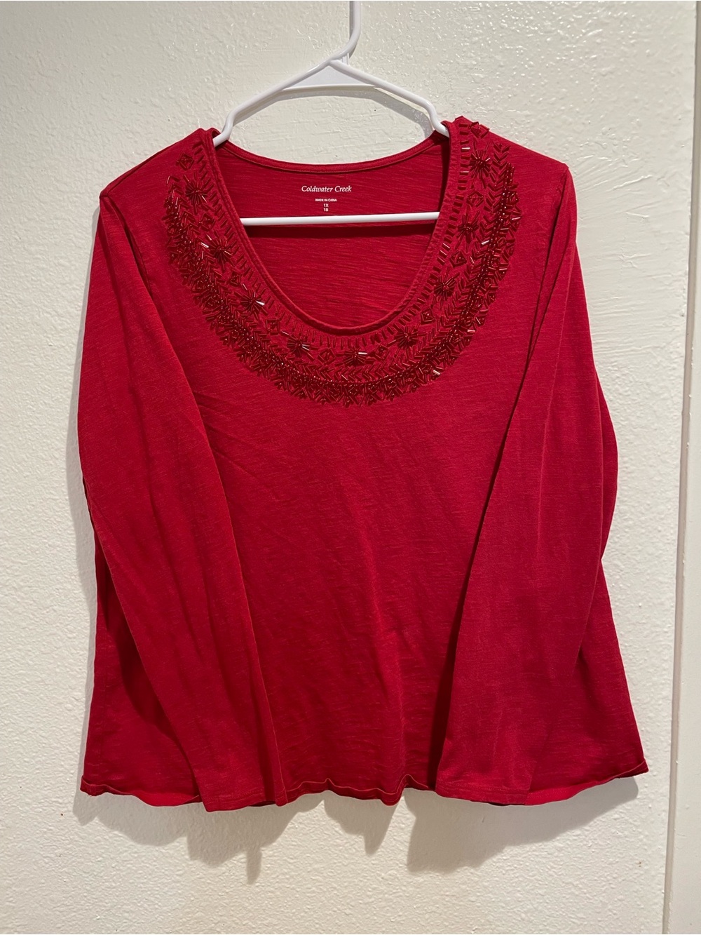 ❤️ Coldwater Creek Beaded Holiday Crimson Red Top 1X